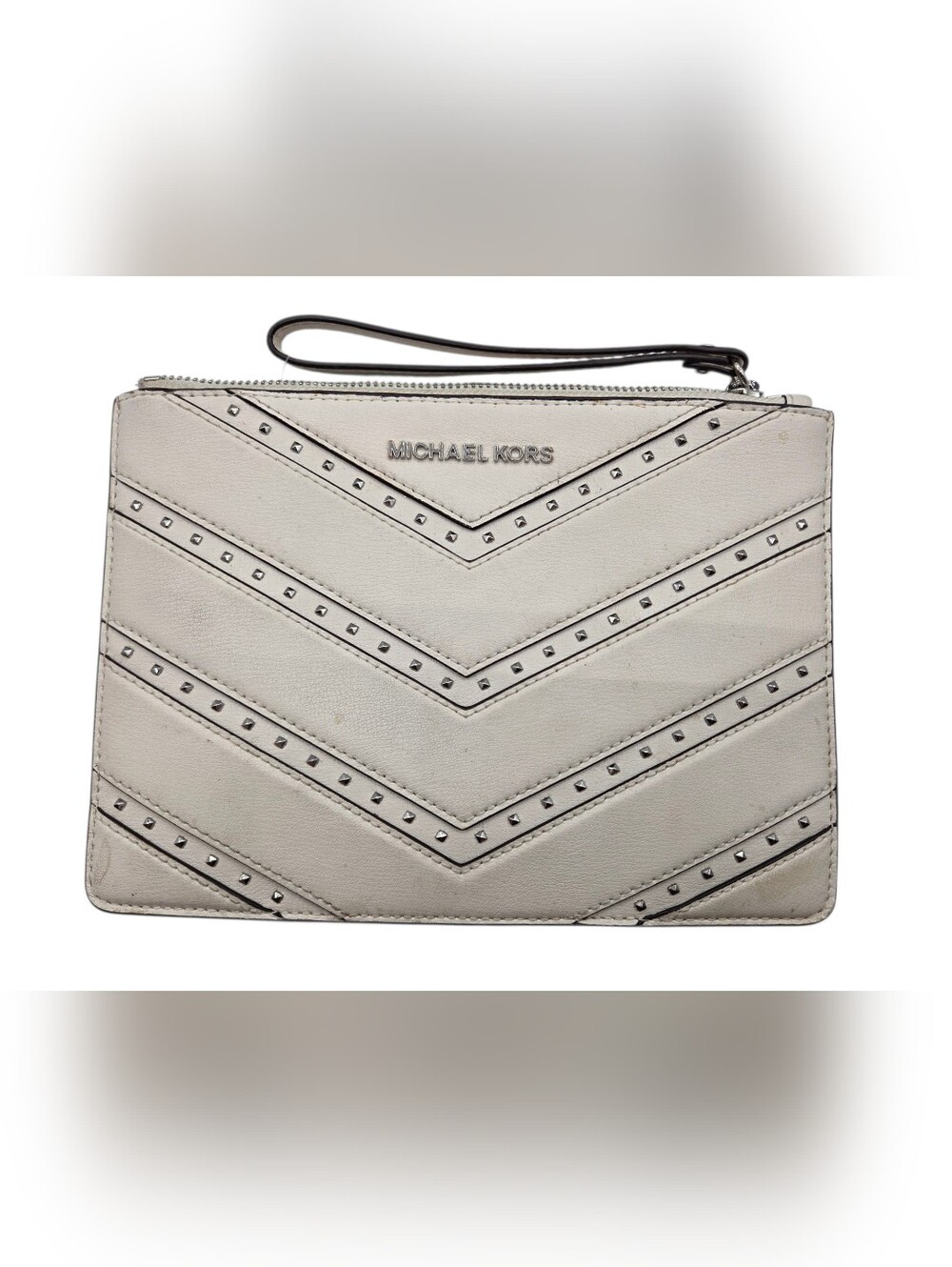 Michael Kors Cream Chevron Studded Wristlet